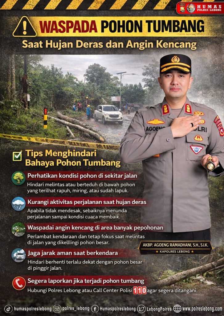 Kapolres Lebong Imbau Pengendara Tingkatkan Kewaspadaan Terkait Pohon Tumbang.
